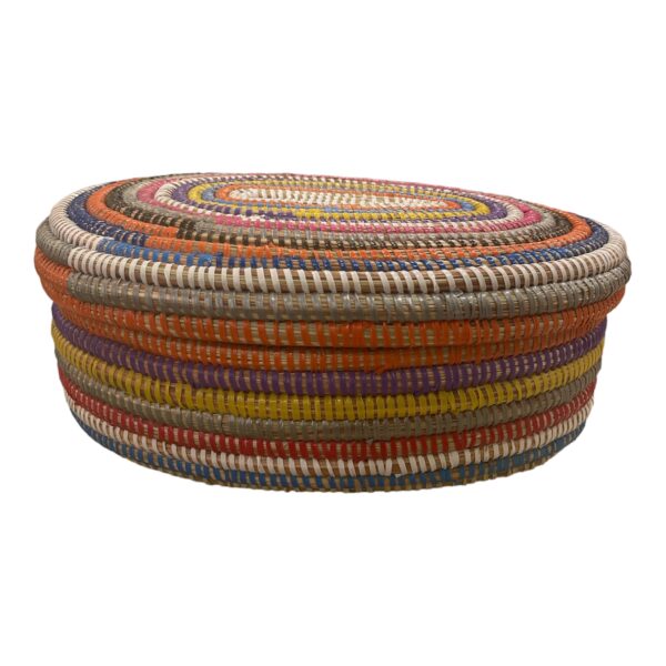 Basket with lid oval shape --multi color --size medium