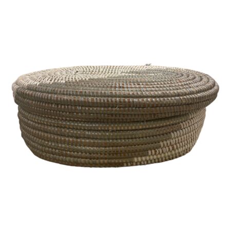 Basket. color grey and white, oval shape