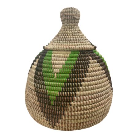 Woven basket size large color: beige with brown and green accent.