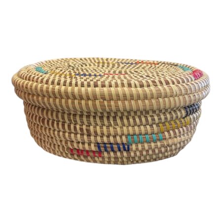 Oval shape basket color beige with multiple color deco size M